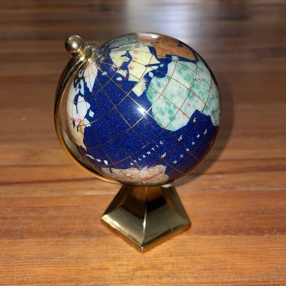 Macheli Blue Lapis Desktop Globe Semi-Precious Gemstones 3 x 6 in - Picture 10 of 13